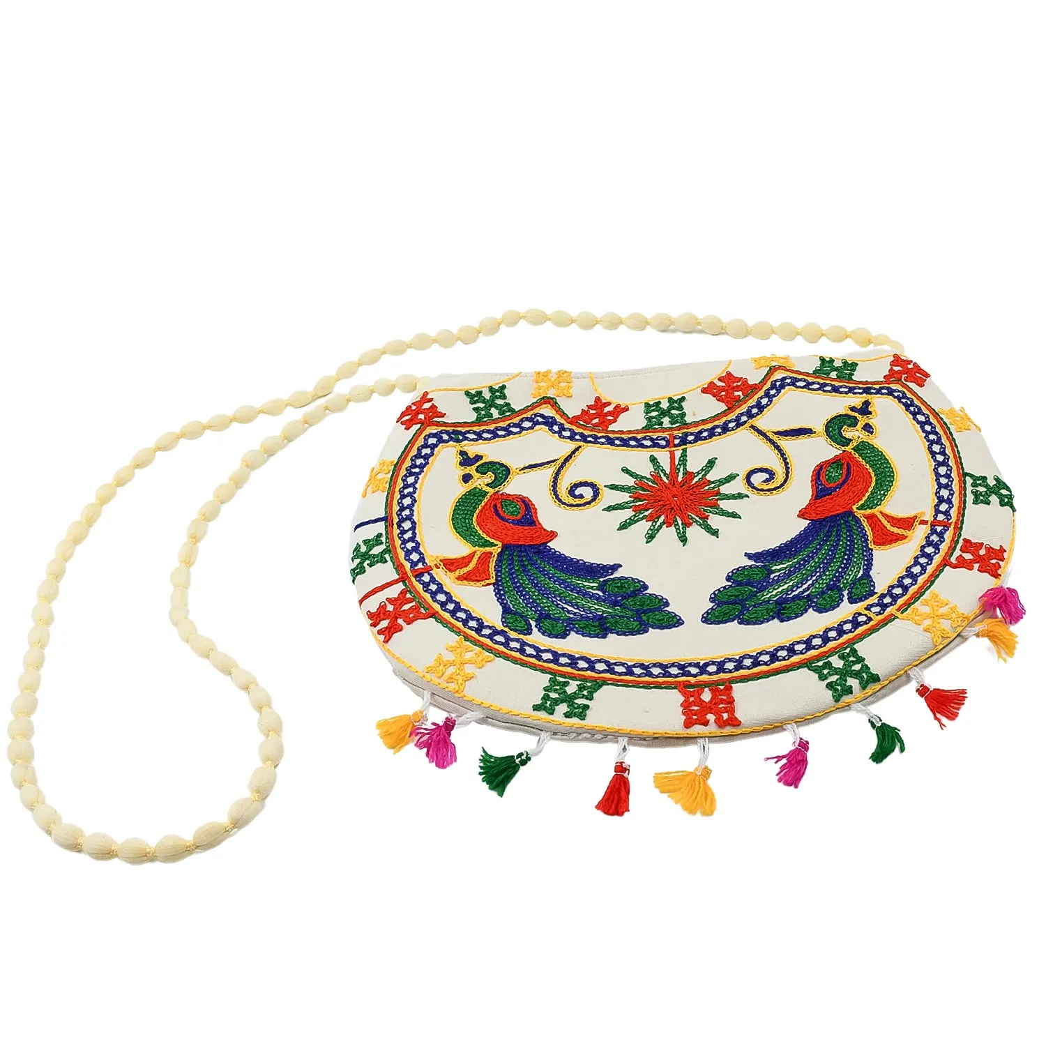 11-inch Handcrafted Cotton Embroidered Shoulder Bag for Women