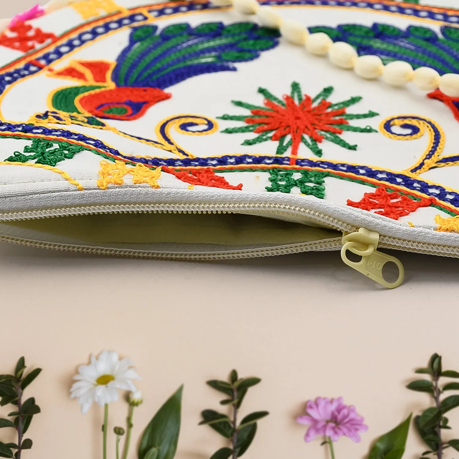 11-inch Handcrafted Cotton Embroidered Shoulder Bag for Women