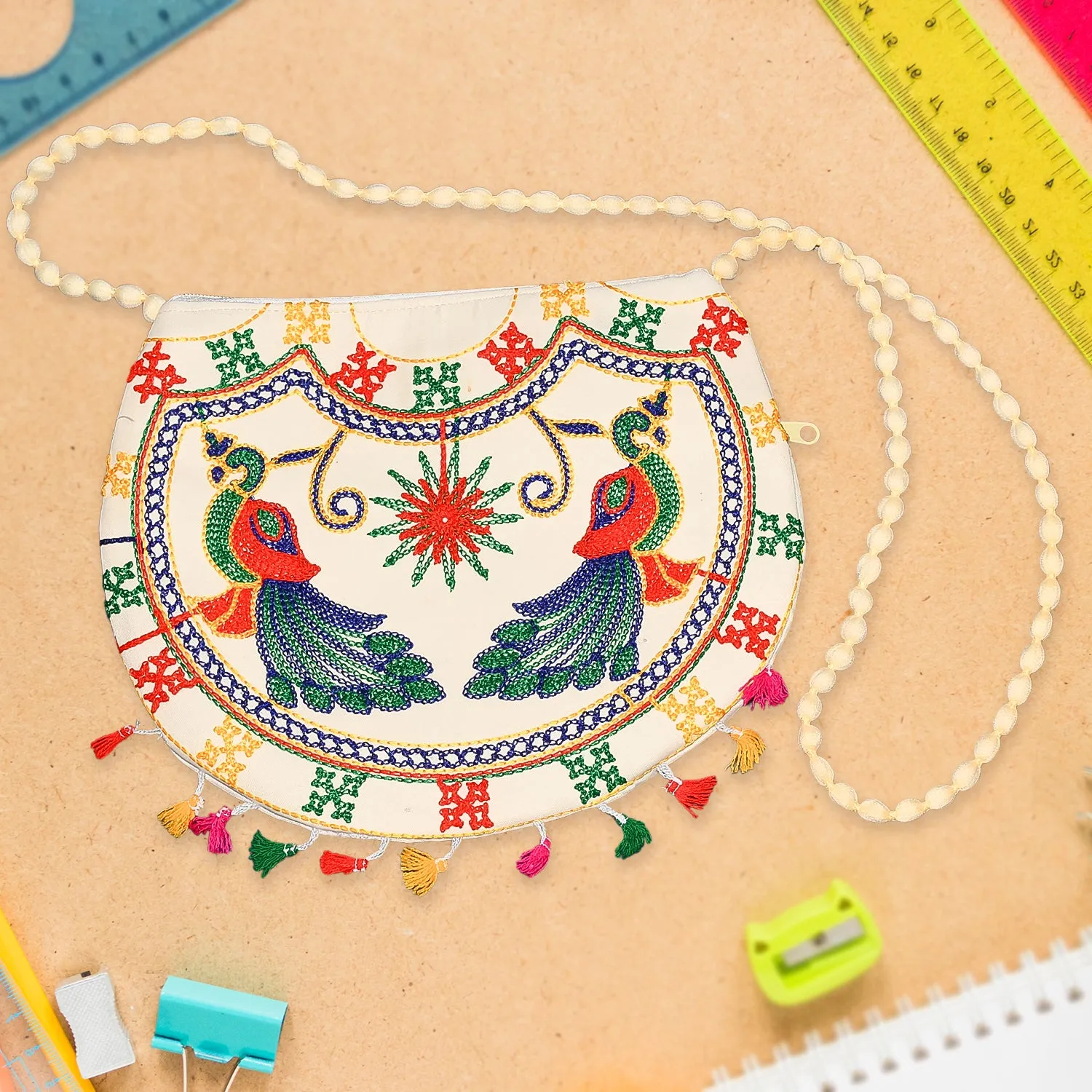 11-inch Handcrafted Cotton Embroidered Shoulder Bag for Women