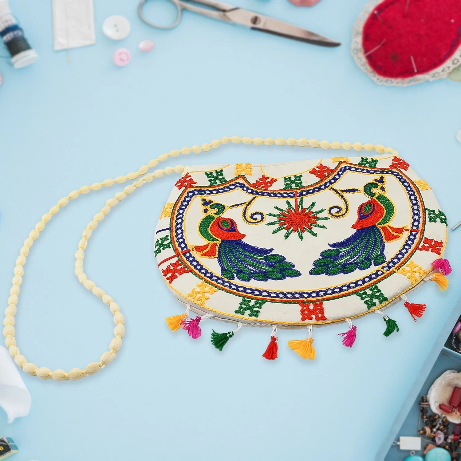 11-inch Handcrafted Cotton Embroidered Shoulder Bag for Women