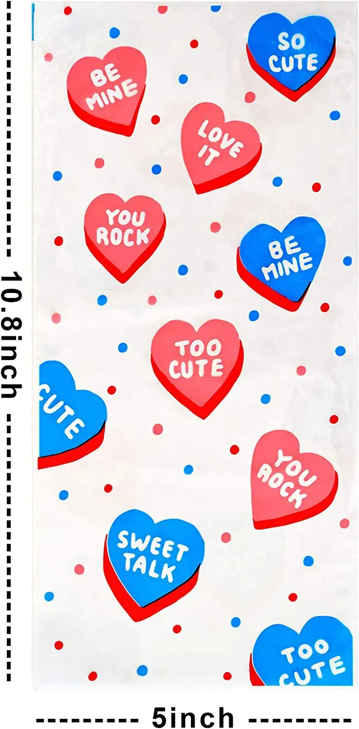 150Pcs Valentines Long Cellophane Bags with Little Gift Cards