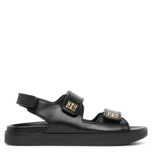 4G strap flat black leather sandals