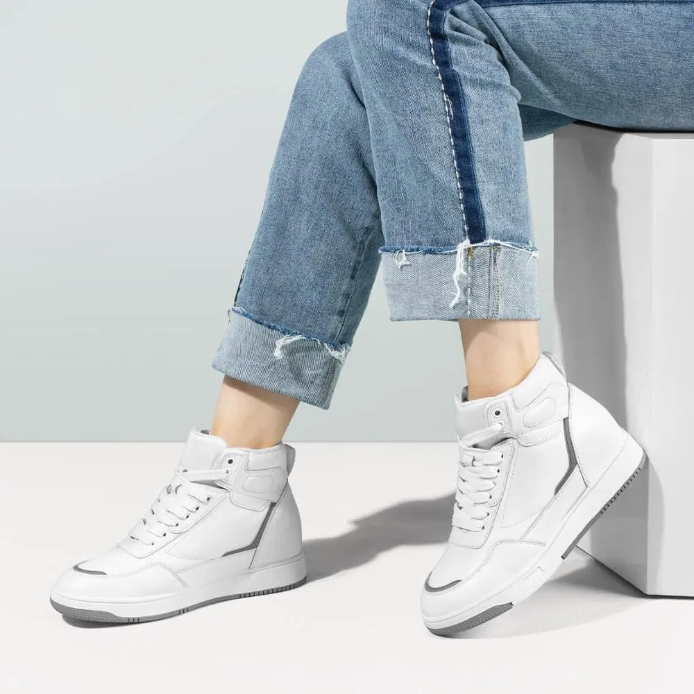 6 CM / 2.36 Inches CMR CHAMARIPA Height Increasing Shoes - White High Top Sneakers