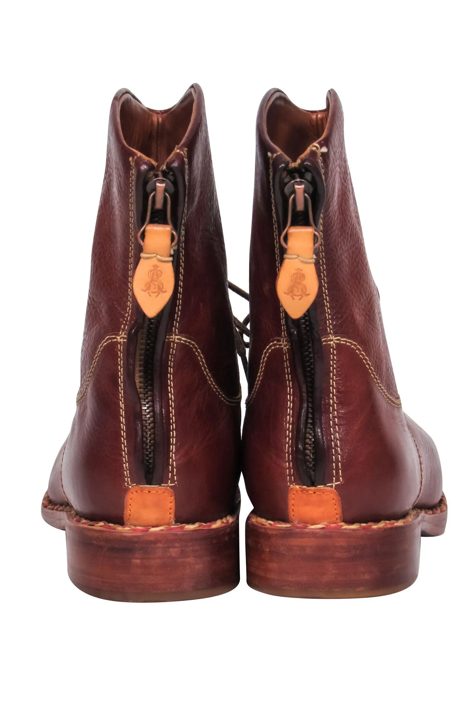 Angela Scott - Light Brown Leather Lace-Up Booties Sz 6