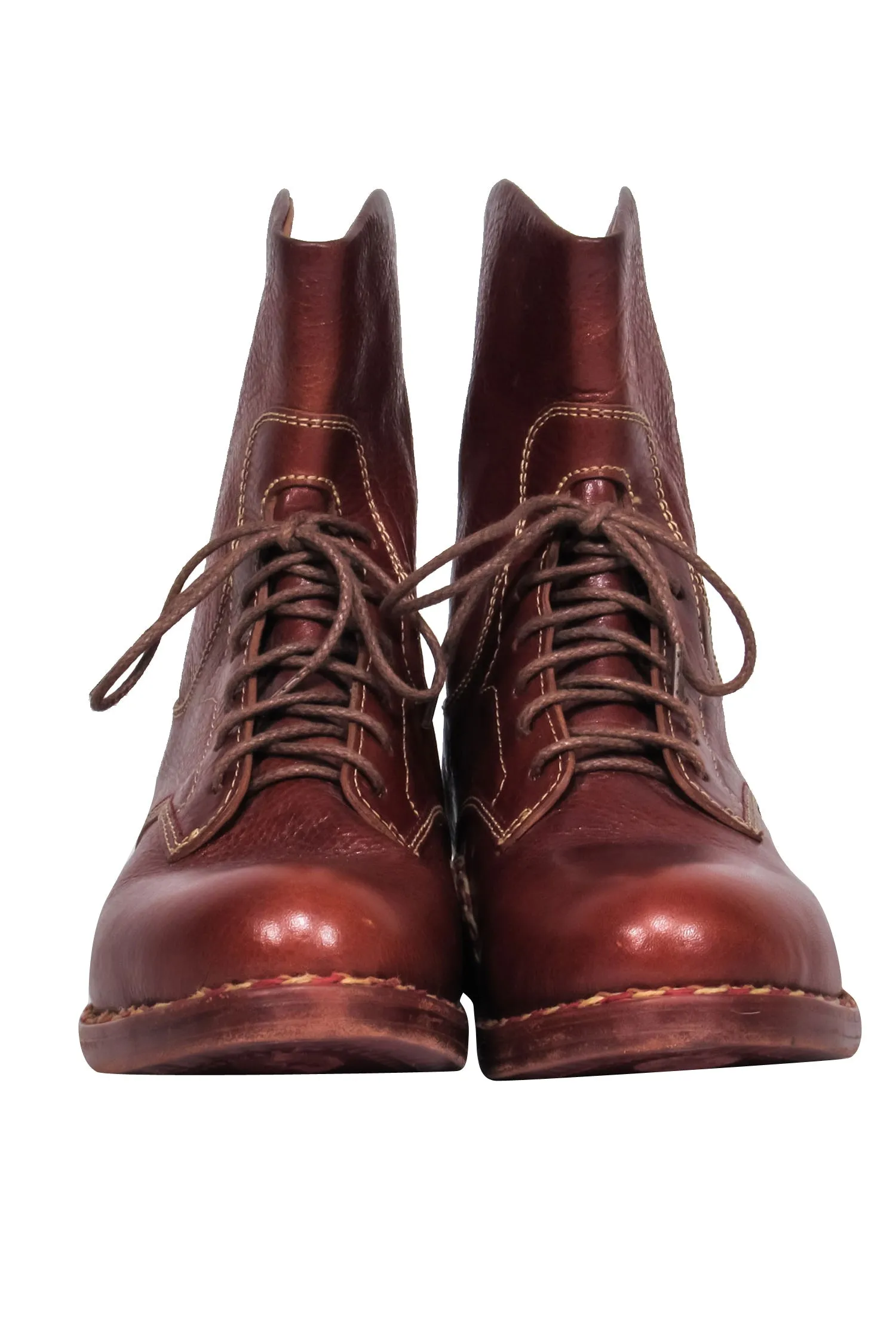 Angela Scott - Light Brown Leather Lace-Up Booties Sz 6