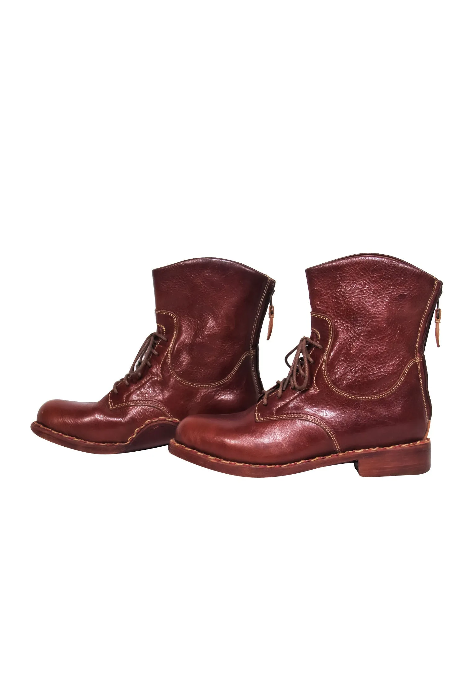 Angela Scott - Light Brown Leather Lace-Up Booties Sz 6