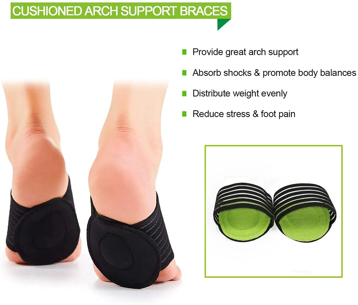 Arch Support, 2 Pair Extra Thick Compression Plantar Fasciitis Brace Cushioned Support Sleeves for Foot Pain Relief, Fallen Arches, Flat Feet