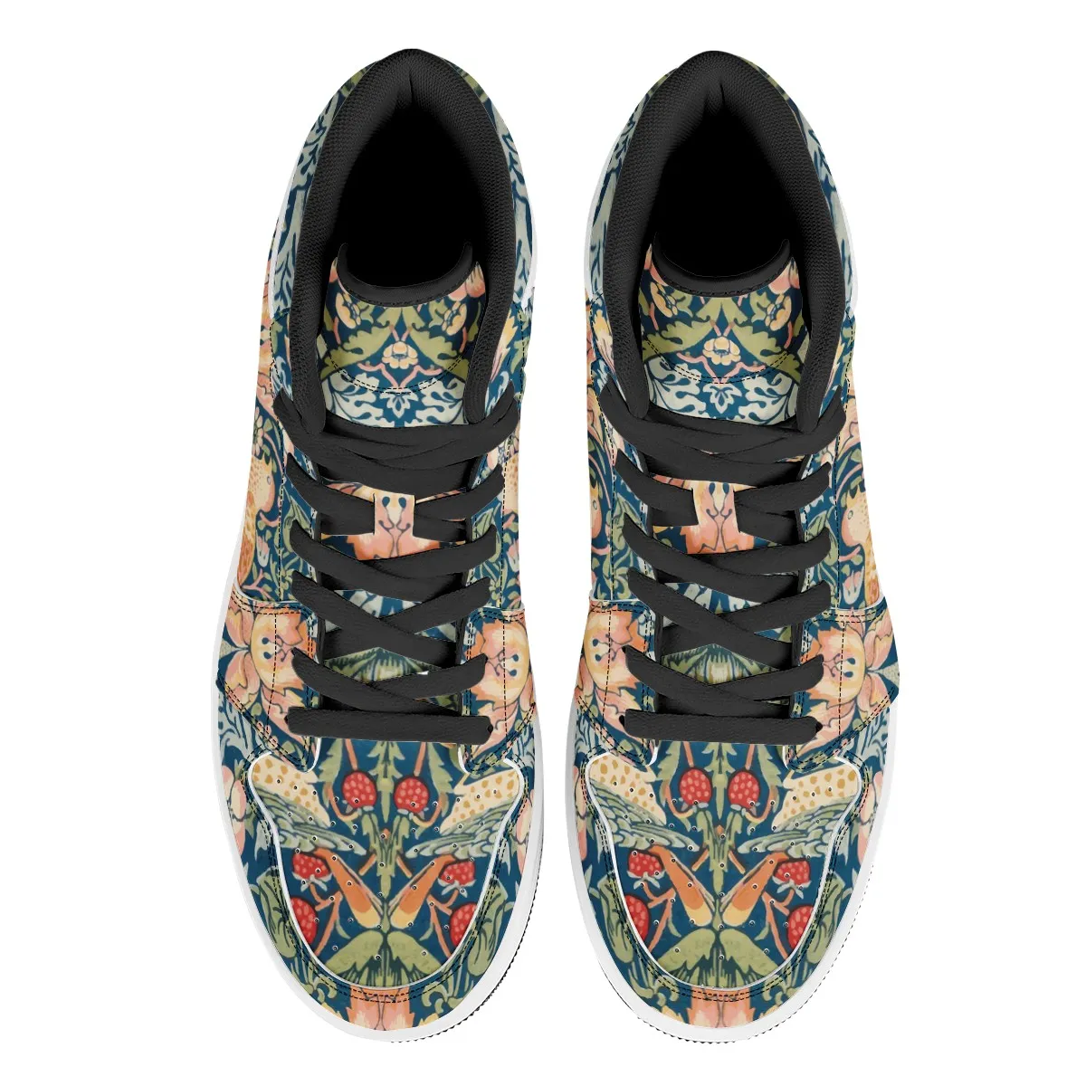 Art Nouveau William Morris "The Strawberry Thieves" Hi-Tops Black High Top Leather Sneakers
