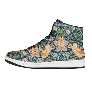 Art Nouveau William Morris "The Strawberry Thieves" Hi-Tops Black High Top Leather Sneakers
