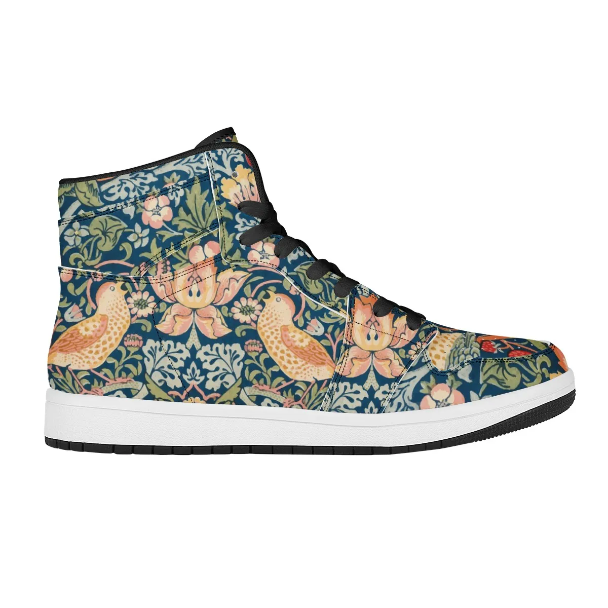 Art Nouveau William Morris "The Strawberry Thieves" Hi-Tops Black High Top Leather Sneakers