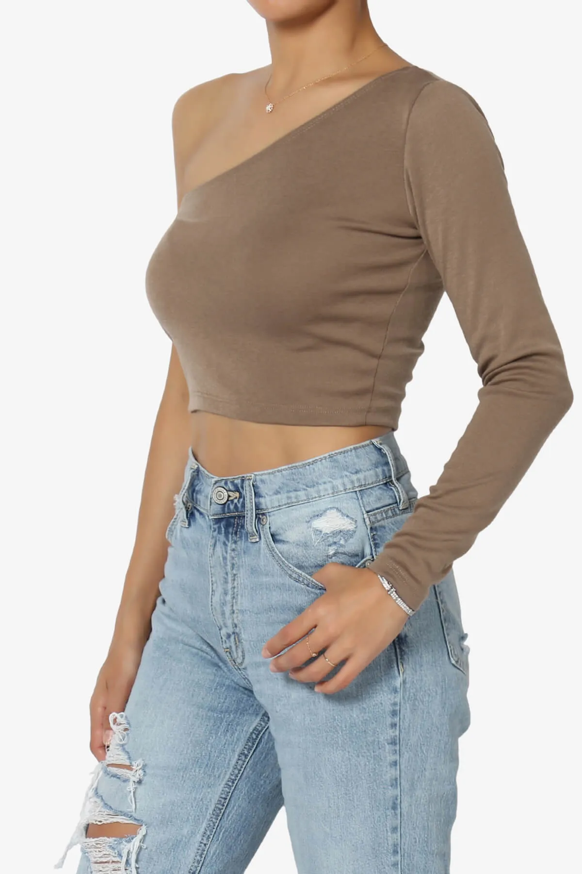 Azariah One Shoulder Long Sleeve Crop T-Shirt