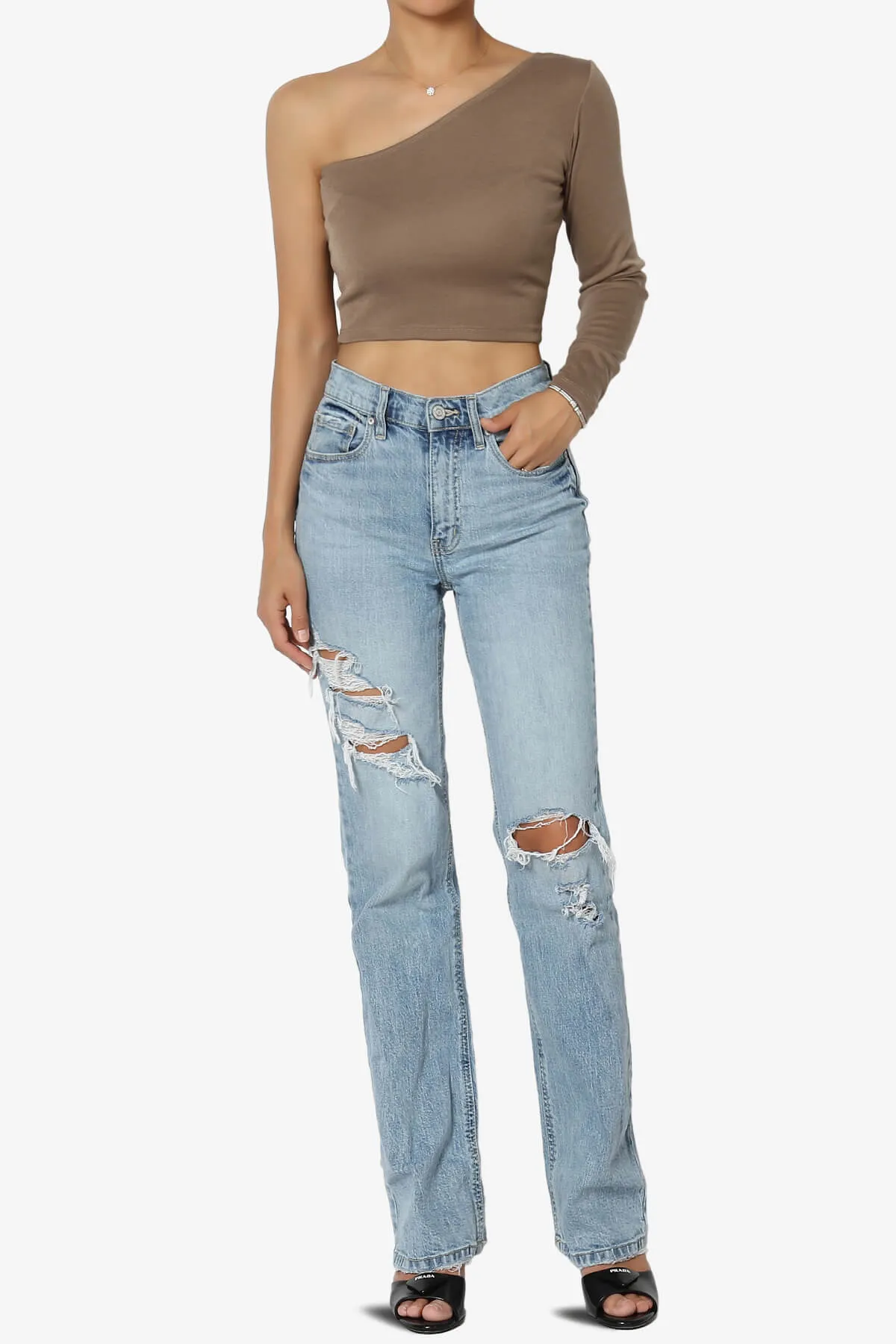 Azariah One Shoulder Long Sleeve Crop T-Shirt
