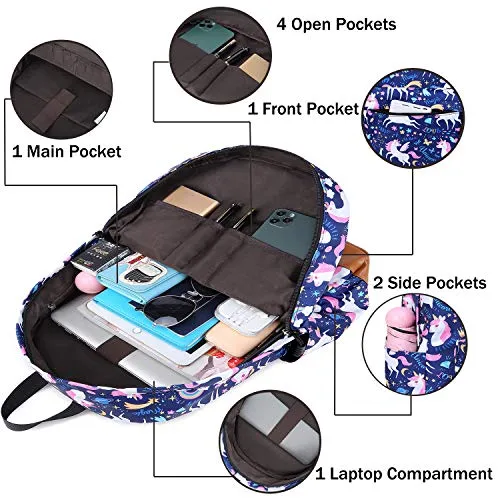 Backpacks for Girls Cute Unicorn School Bags Lightweight for 7  years old Kids School Bags Backpack with Lunch Box and Pencil Case (Blue-Unicorn)