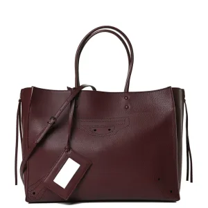 Balenciaga Bordeaux Red Calfskin Leather Papier Za Blackout B4 Perforated Leather Tote