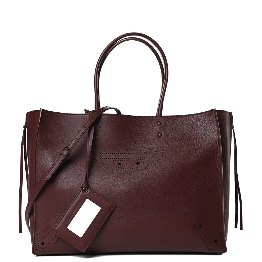 Balenciaga Bordeaux Red Calfskin Leather Papier Za Blackout B4 Perforated Leather Tote