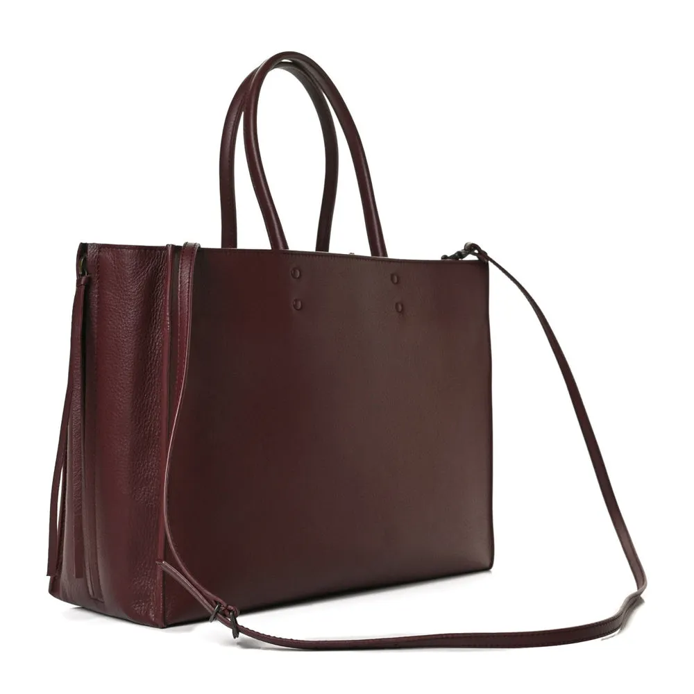 Balenciaga Bordeaux Red Calfskin Leather Papier Za Blackout B4 Perforated Leather Tote