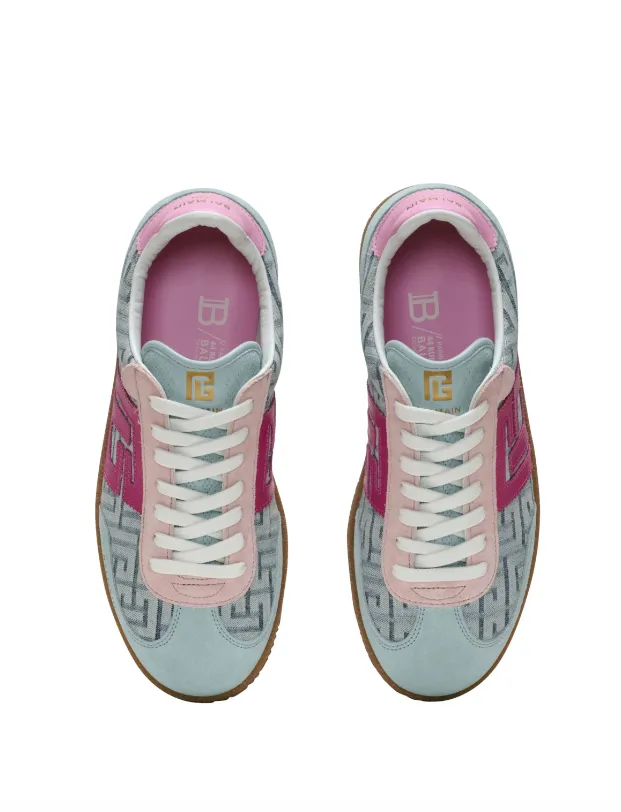 Balmain Swan calfskin and denim monogram sneakers