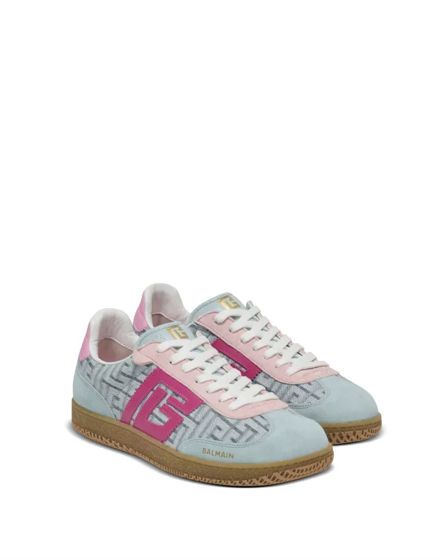Balmain Swan calfskin and denim monogram sneakers