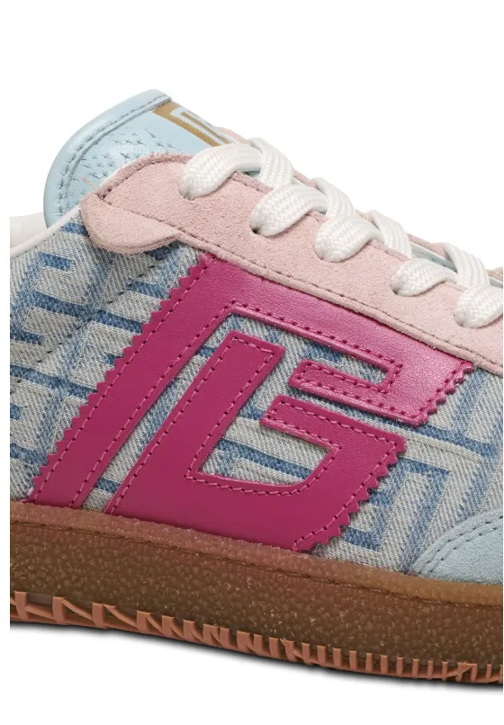 Balmain Swan calfskin and denim monogram sneakers