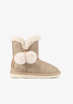 Beige Pompon Fur Australian Boots B&W