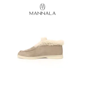 Beige Suede Snow Boots