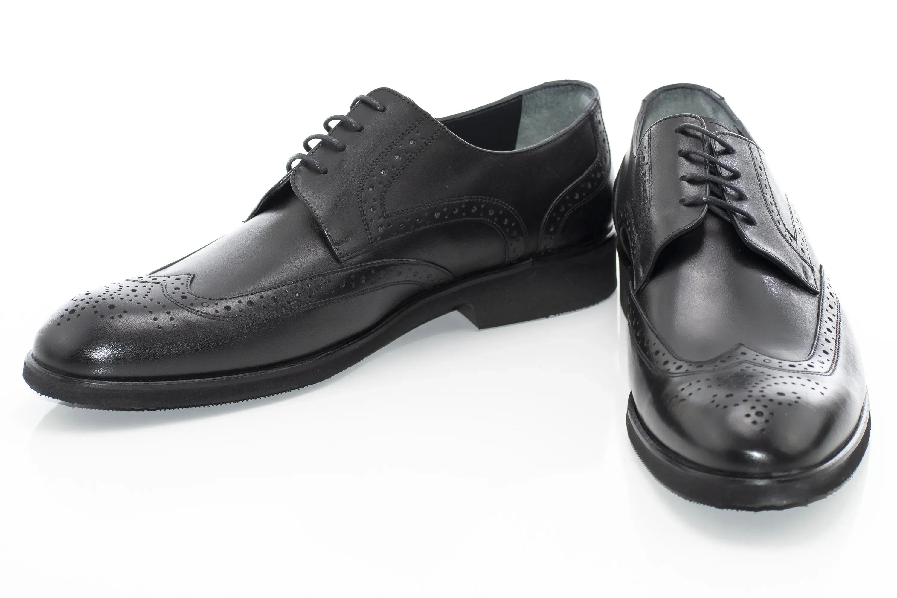 Black Leather Brogue Derby Lace-Ups
