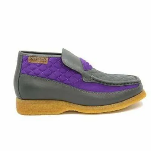 British Walkers Checkers Men's Gray and Purple Leather and Suede Slip On