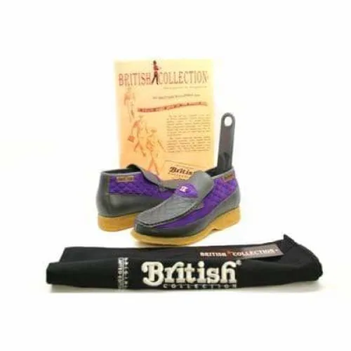 British Walkers Checkers Men's Gray and Purple Leather and Suede Slip On