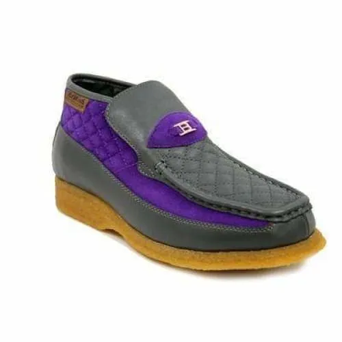 British Walkers Checkers Men's Gray and Purple Leather and Suede Slip On