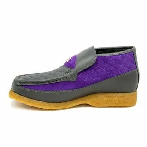 British Walkers Checkers Men's Gray and Purple Leather and Suede Slip On