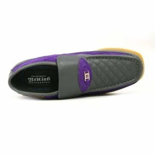 British Walkers Checkers Men's Gray and Purple Leather and Suede Slip On