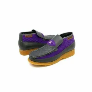 British Walkers Checkers Men's Gray and Purple Leather and Suede Slip On