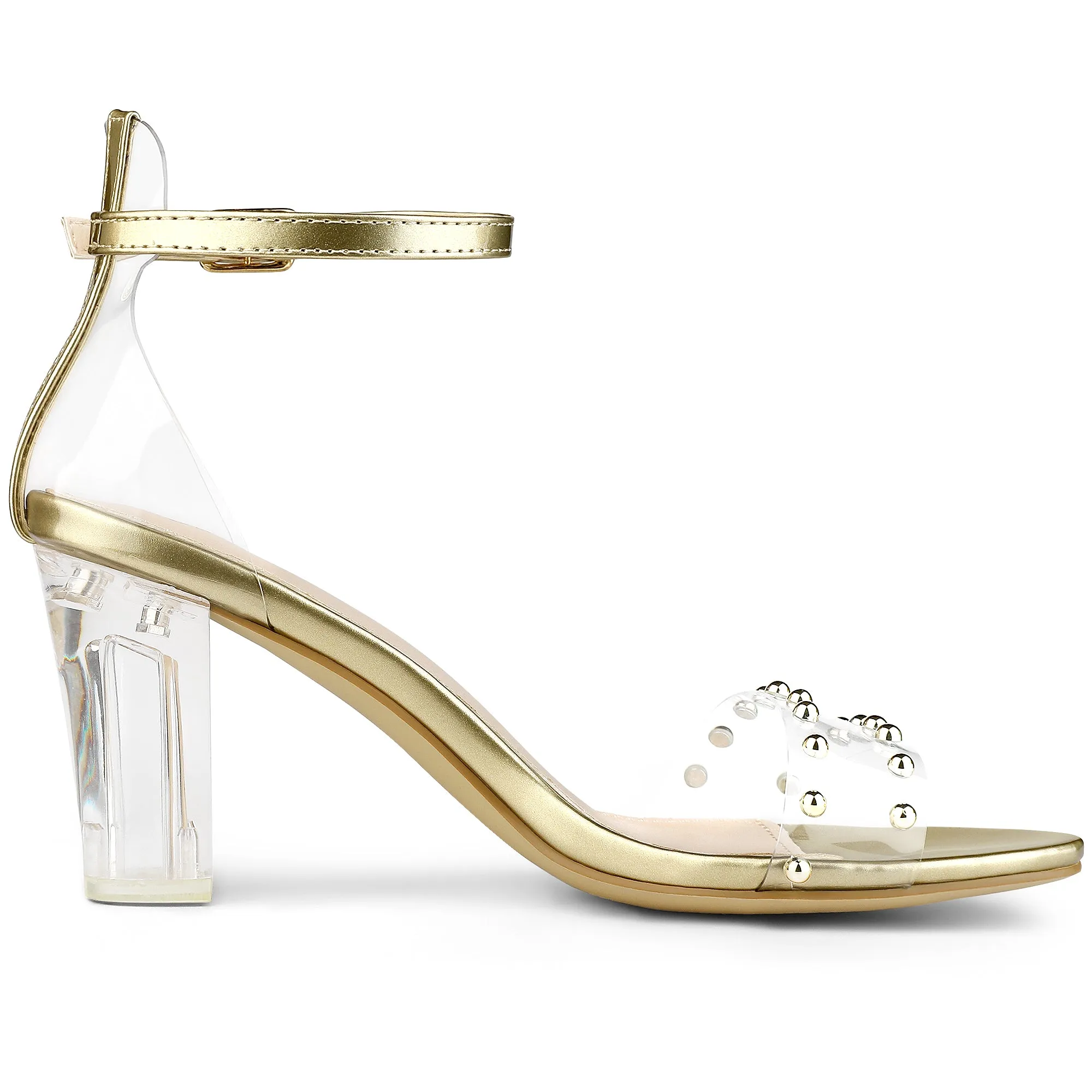 Buckle Closure Clear Block Heel Ankle Strap Sandals