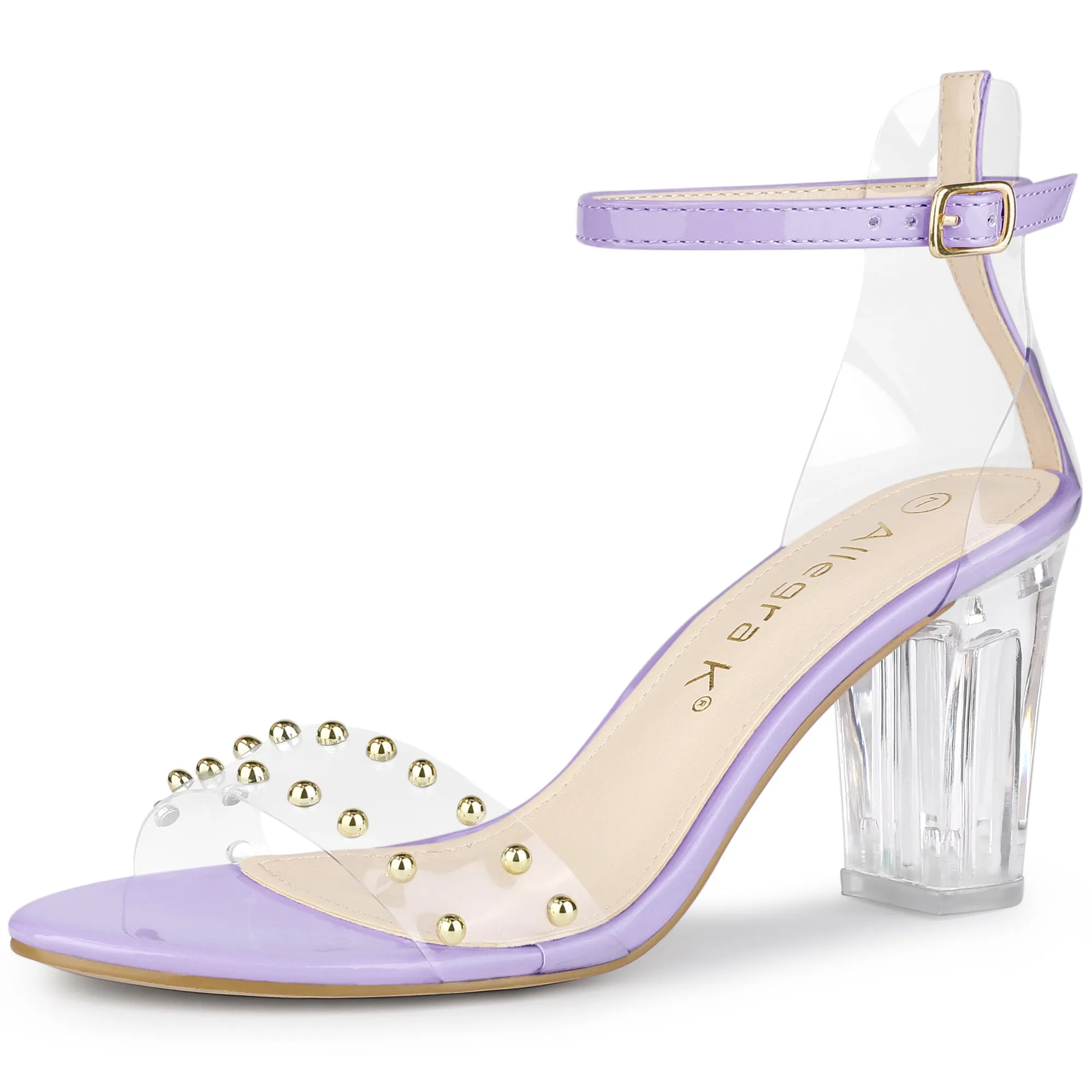 Buckle Closure Clear Block Heel Ankle Strap Sandals
