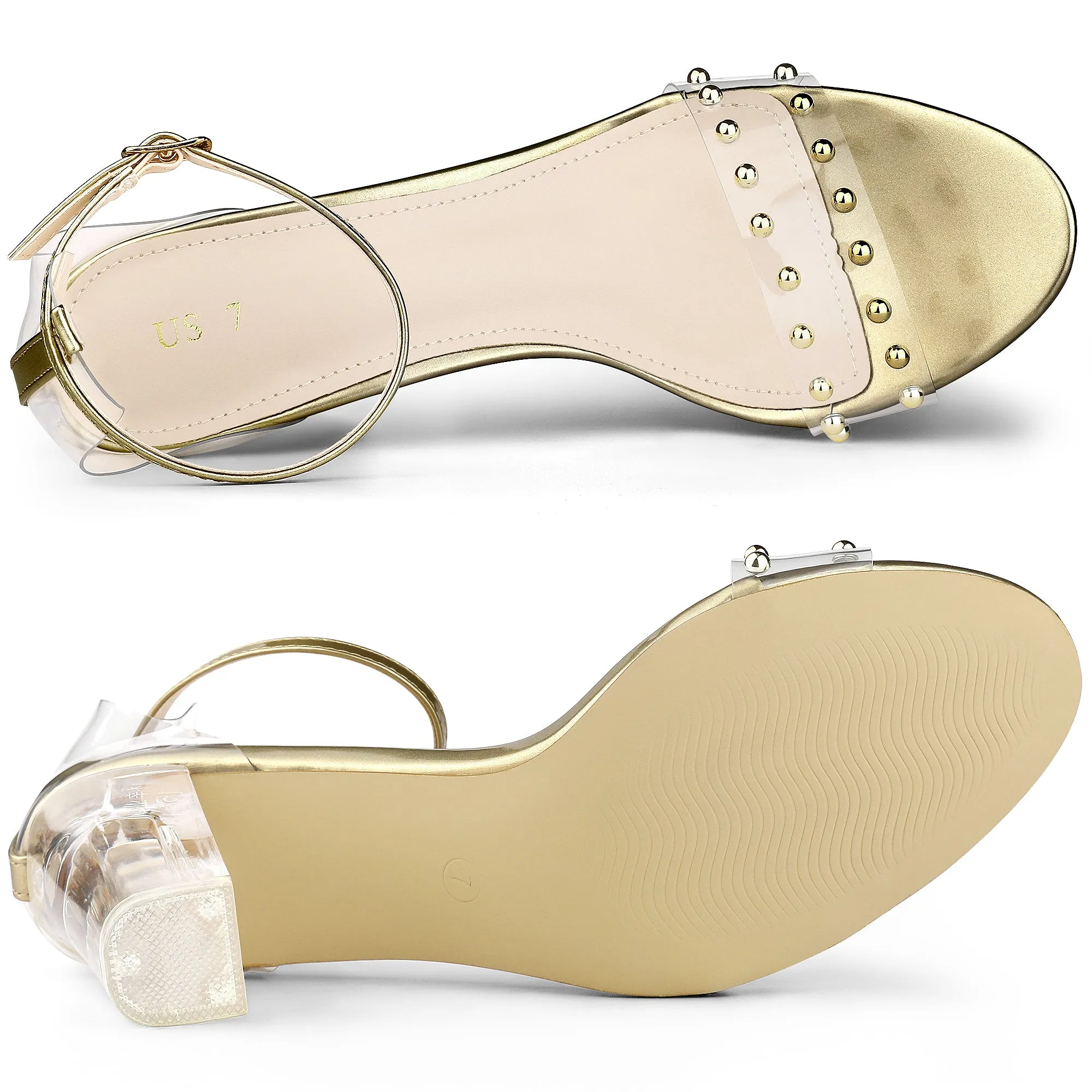 Buckle Closure Clear Block Heel Ankle Strap Sandals