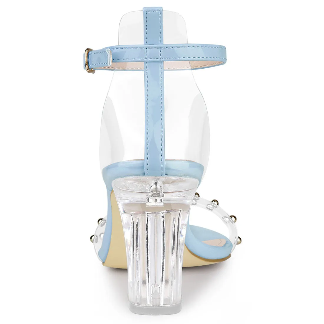 Buckle Closure Clear Block Heel Ankle Strap Sandals