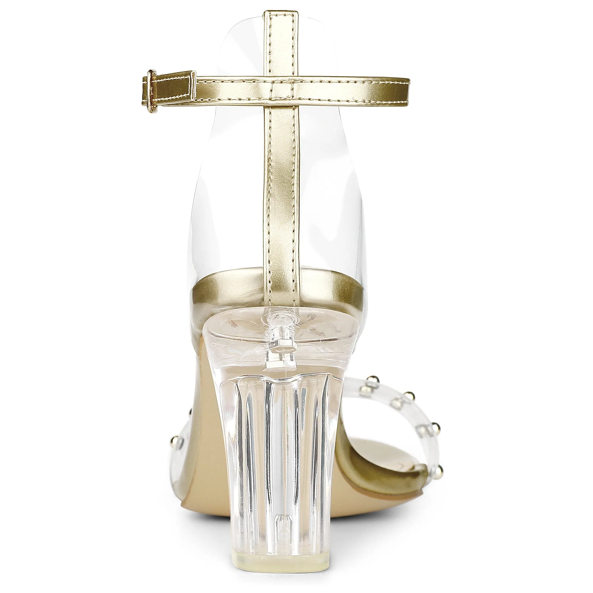 Buckle Closure Clear Block Heel Ankle Strap Sandals