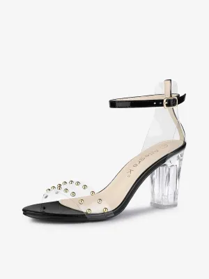 Buckle Closure Clear Block Heel Ankle Strap Sandals