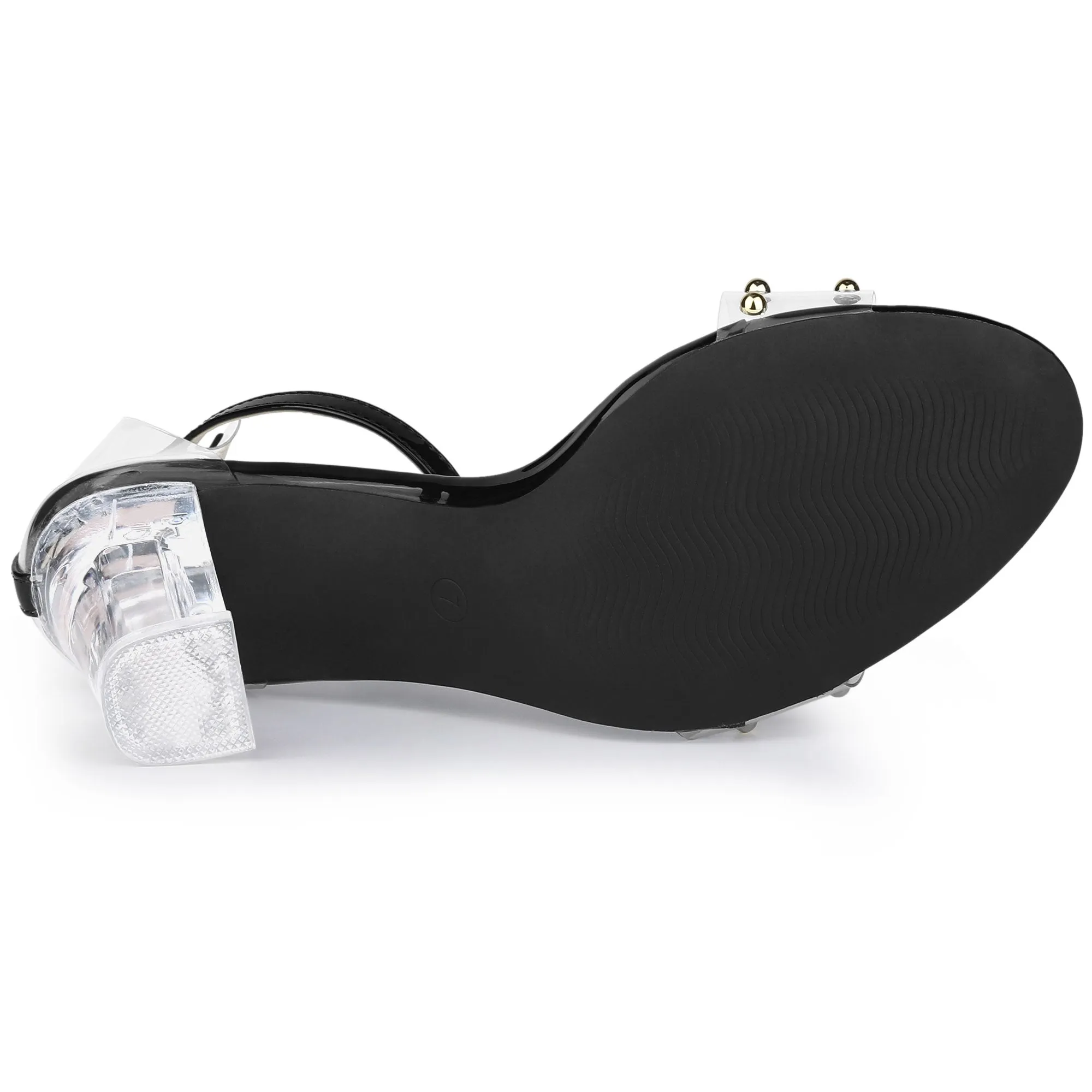 Buckle Closure Clear Block Heel Ankle Strap Sandals