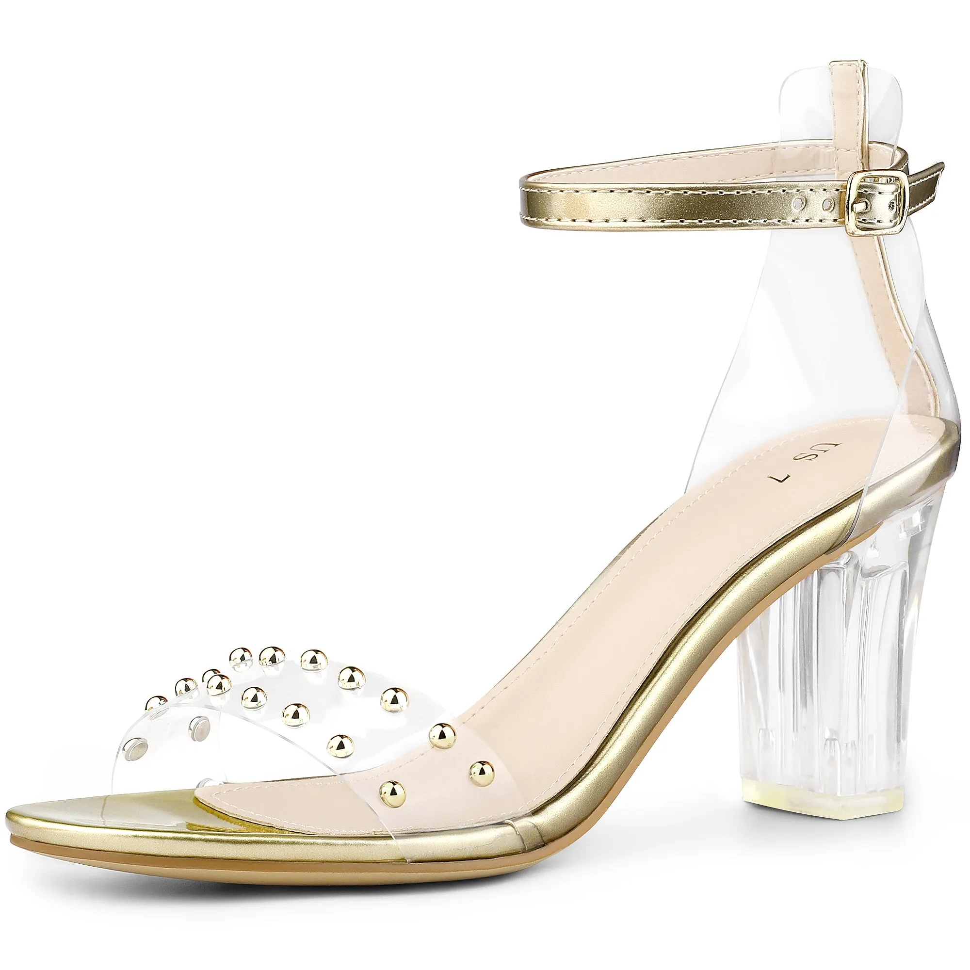 Buckle Closure Clear Block Heel Ankle Strap Sandals