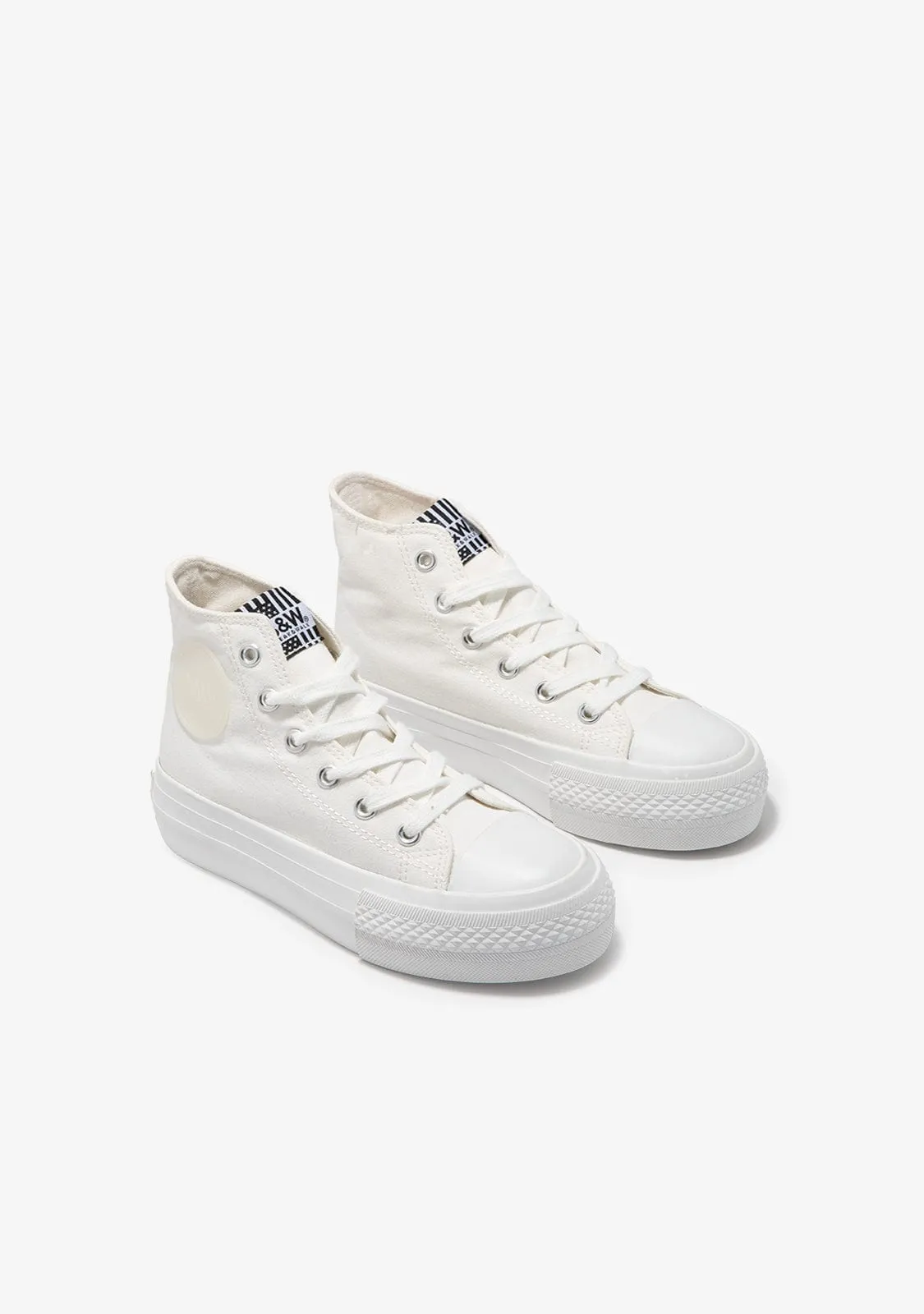 Canvas Platform High Top Sneakers White B&W