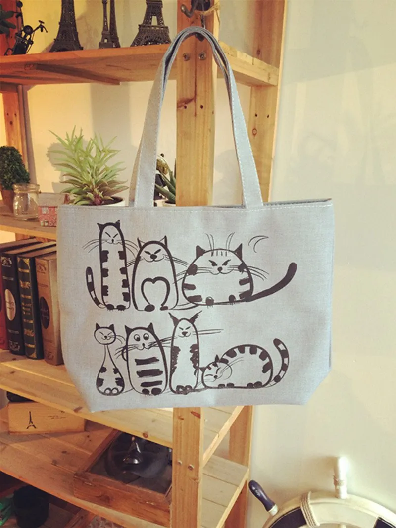 Cartoon Cats Printed Beach Zipper Bag