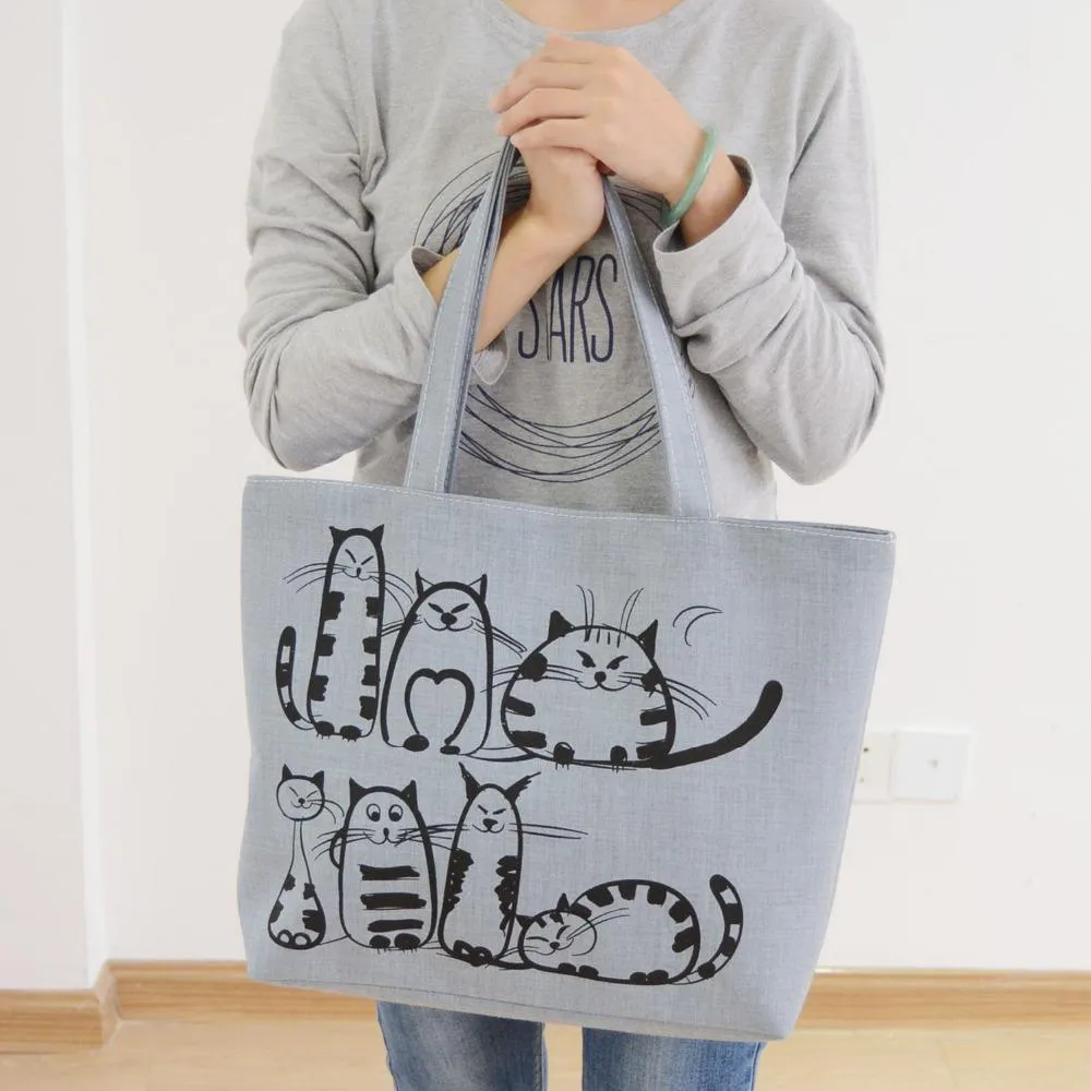 Cartoon Cats Printed Beach Zipper Bag