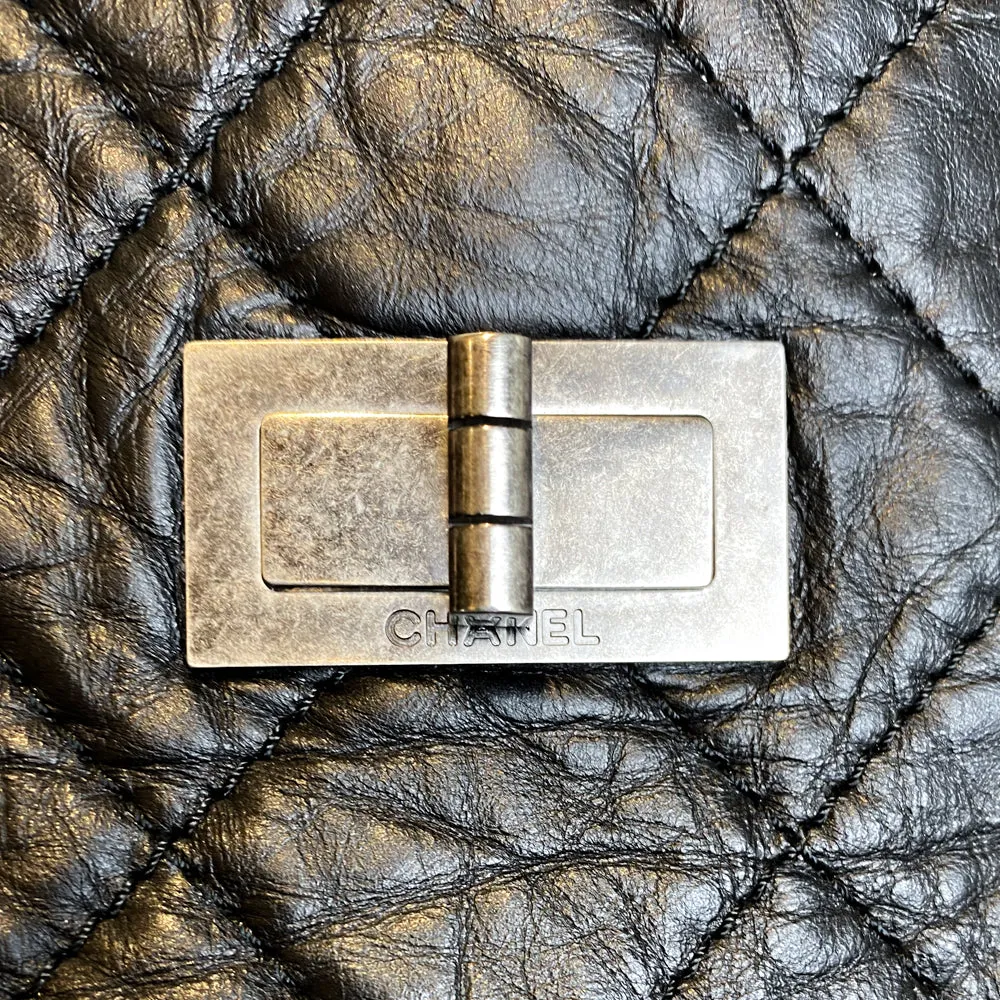 Chanel Black Aged Calfskin Quilted Reissue 2.55 Tote Bag