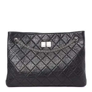 Chanel Black Aged Calfskin Quilted Reissue 2.55 Tote Bag