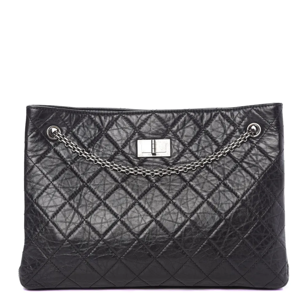 Chanel Black Aged Calfskin Quilted Reissue 2.55 Tote Bag