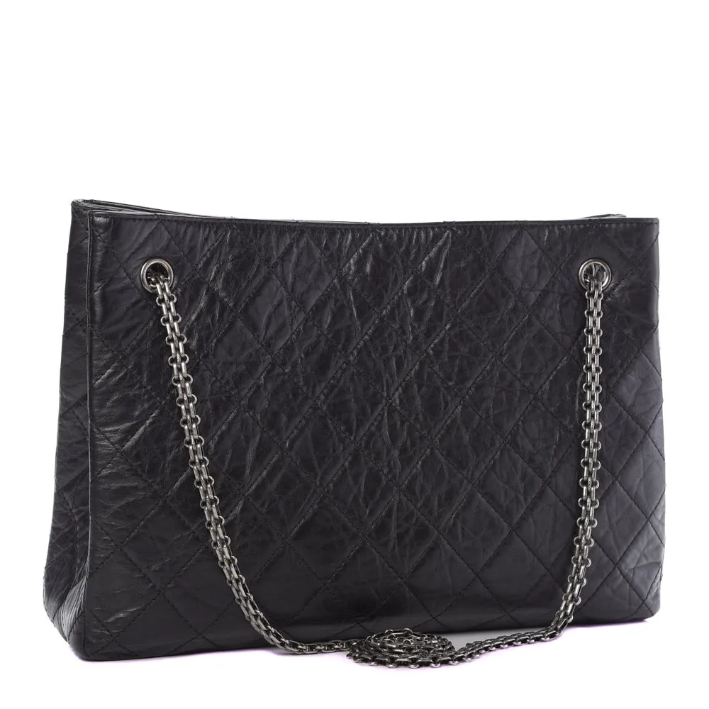 Chanel Black Aged Calfskin Quilted Reissue 2.55 Tote Bag