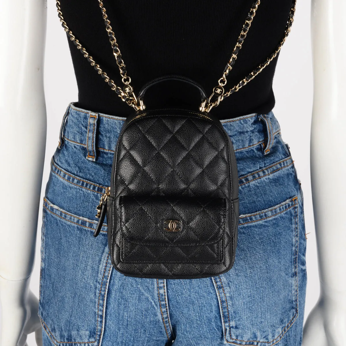 Chanel Black Quilted Caviar Mini Backpack