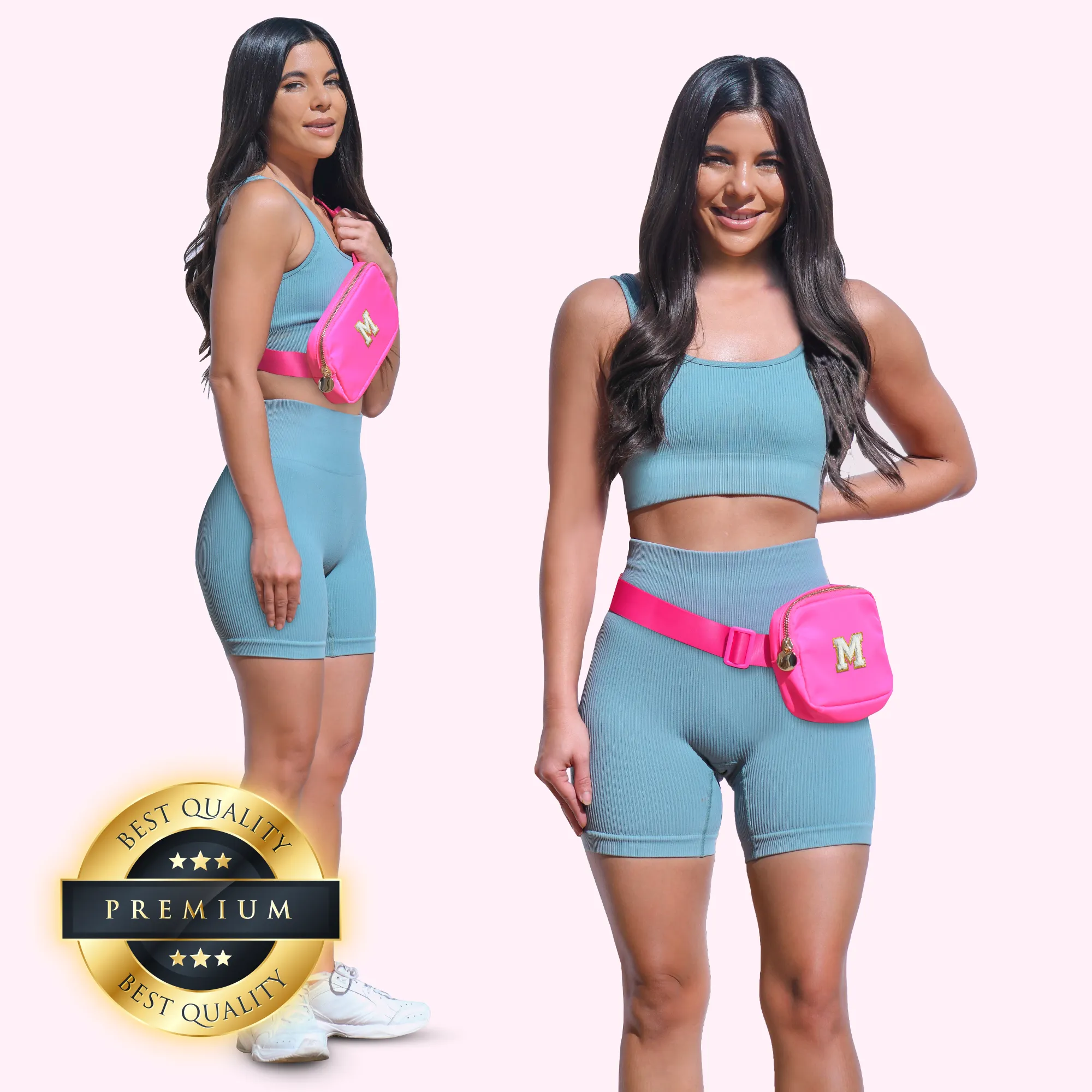 Chenille M Patch Nylon Belt Bag - Hot Pink Fanny Pack For Women - Crossbody Bag Waist Pack Bum Bag