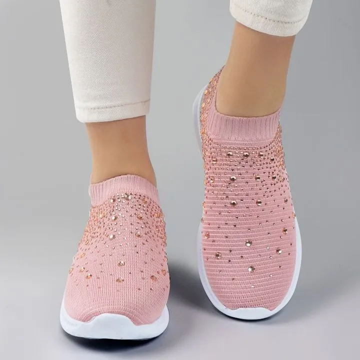 Comelyy Women's Crystal Breathable Slip-On Walking Shoes